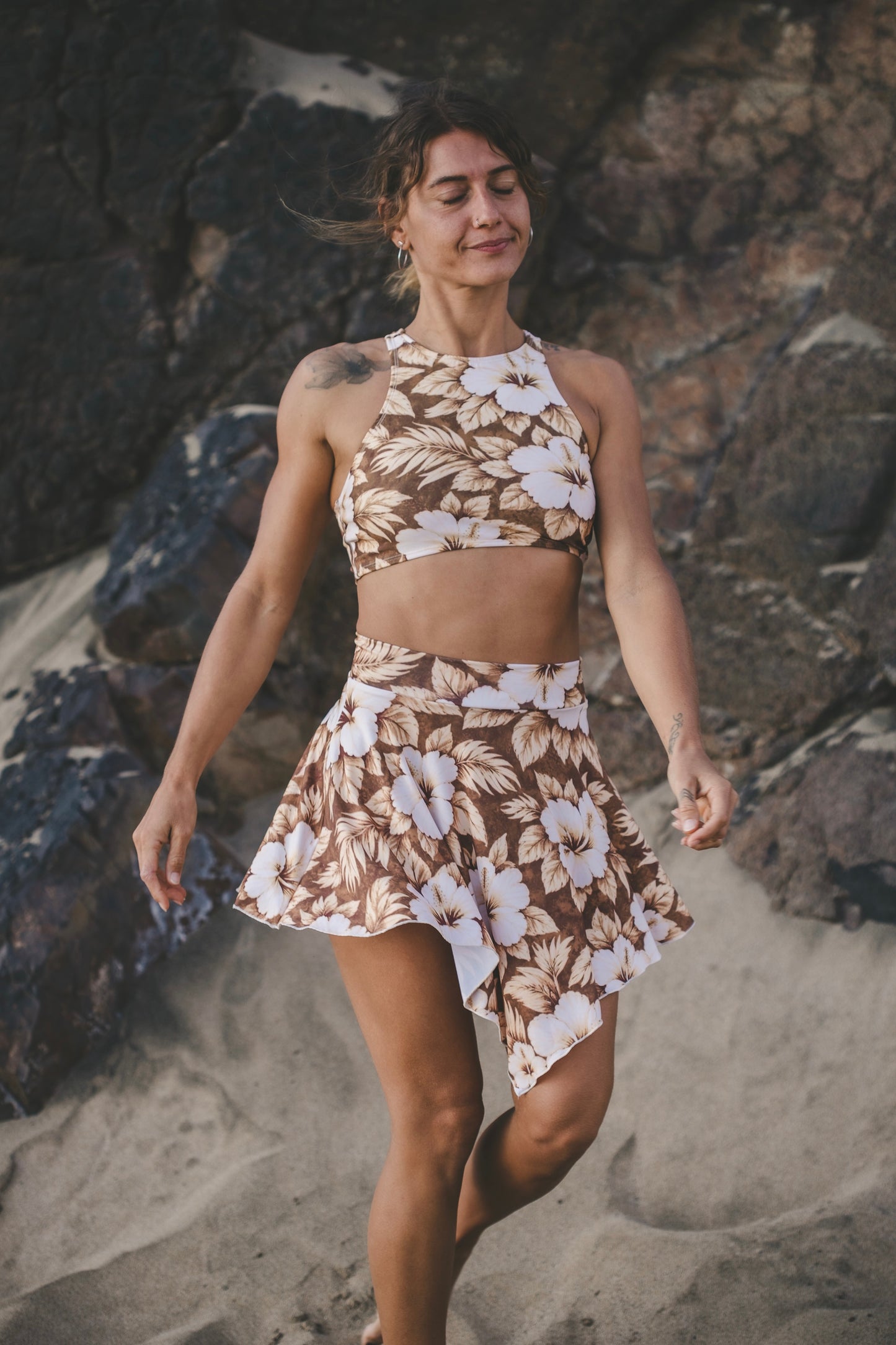 Brown Hibiscus Skirt Set