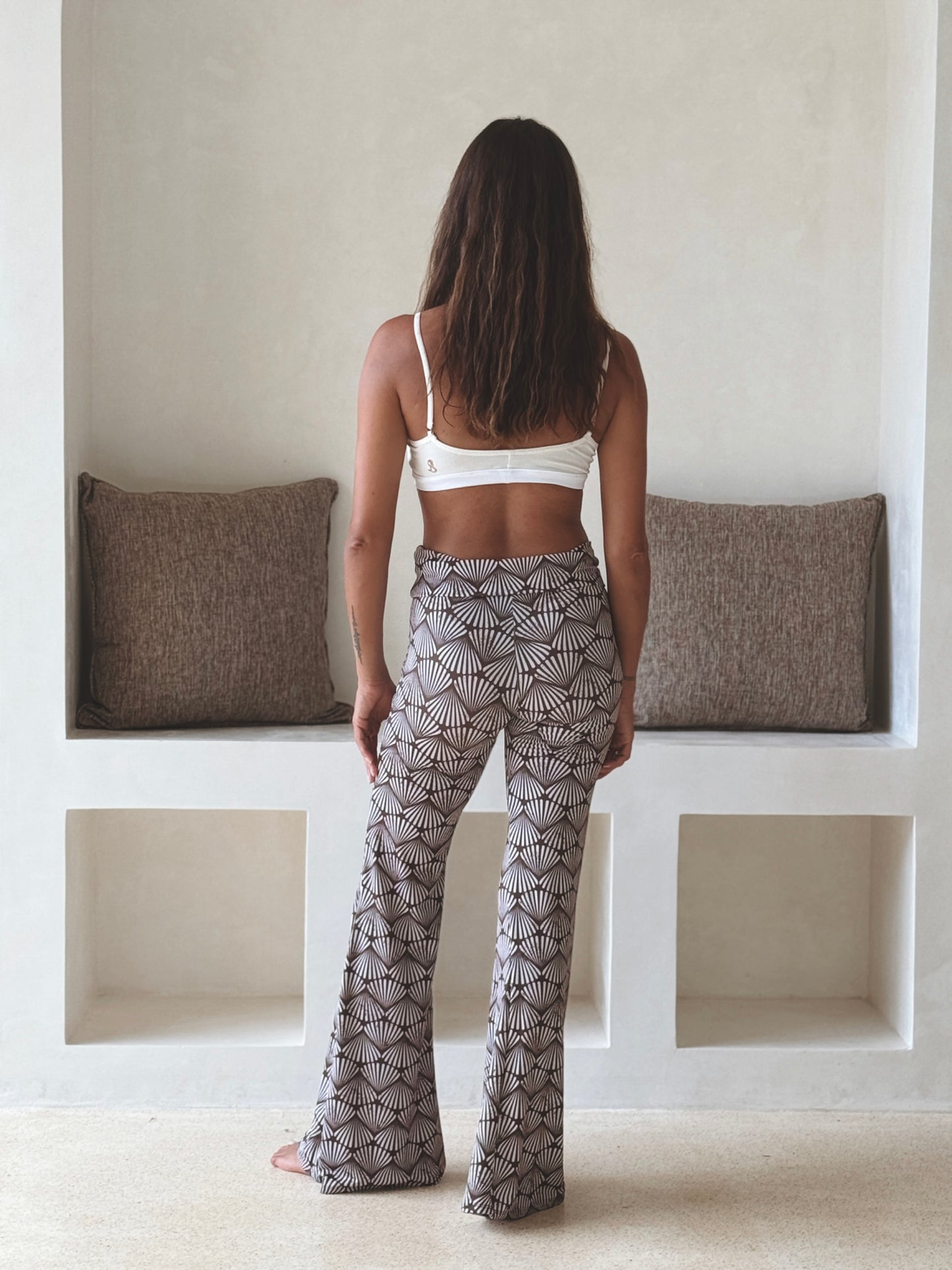 Brown Shell Print Flared Pants