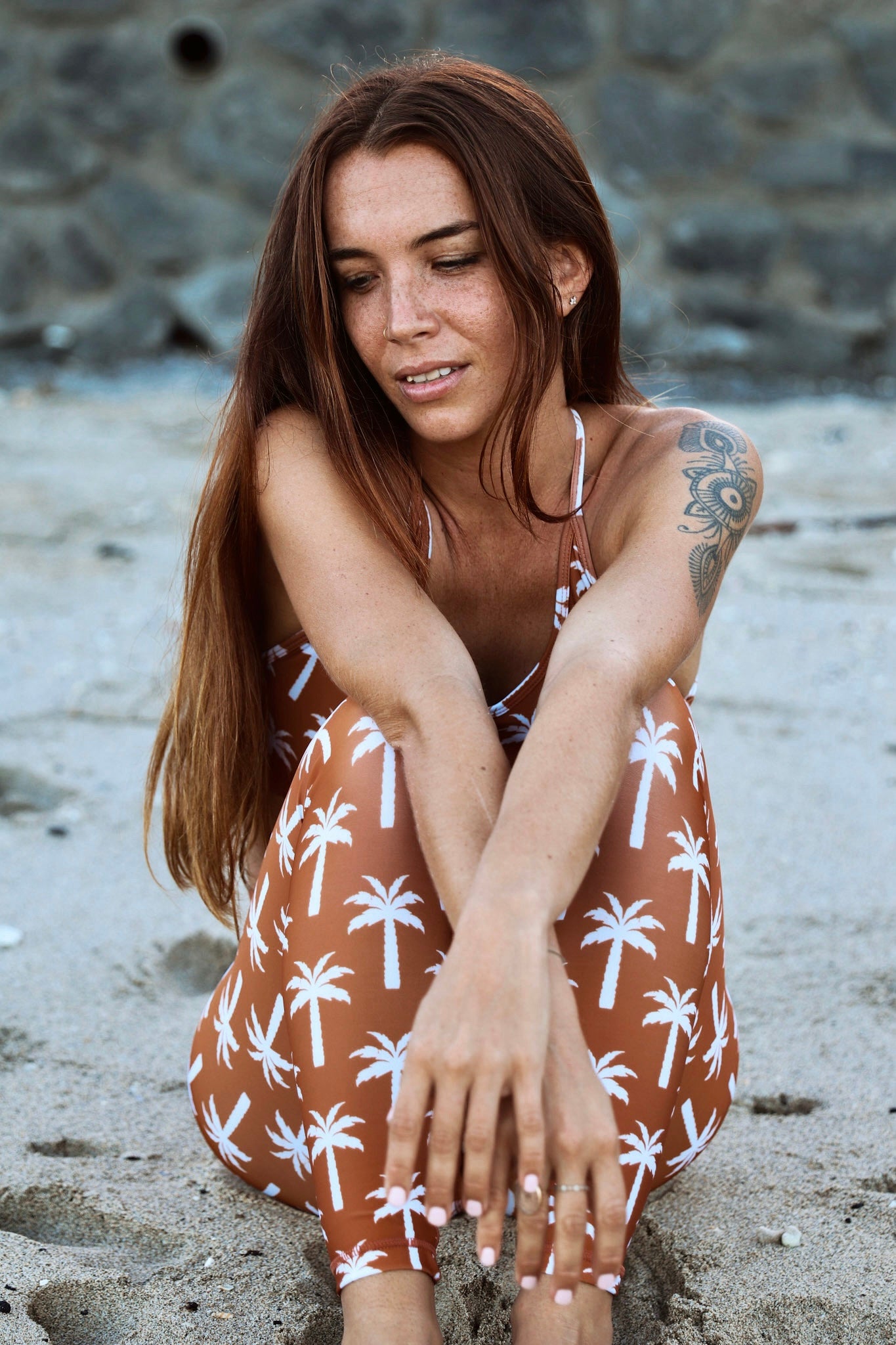 Brown palm long yoga set