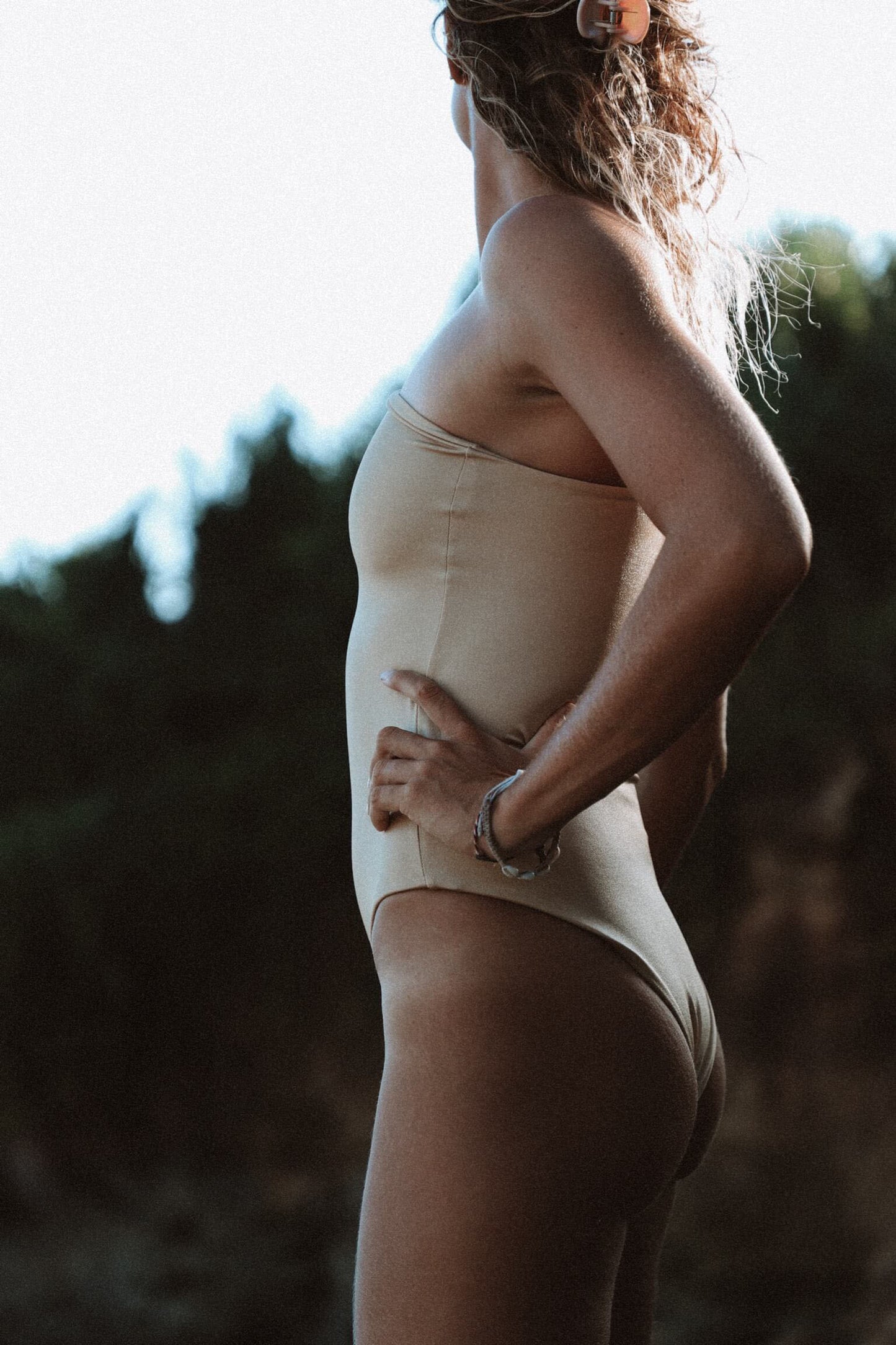 Smooth one shoulder gold one piece
