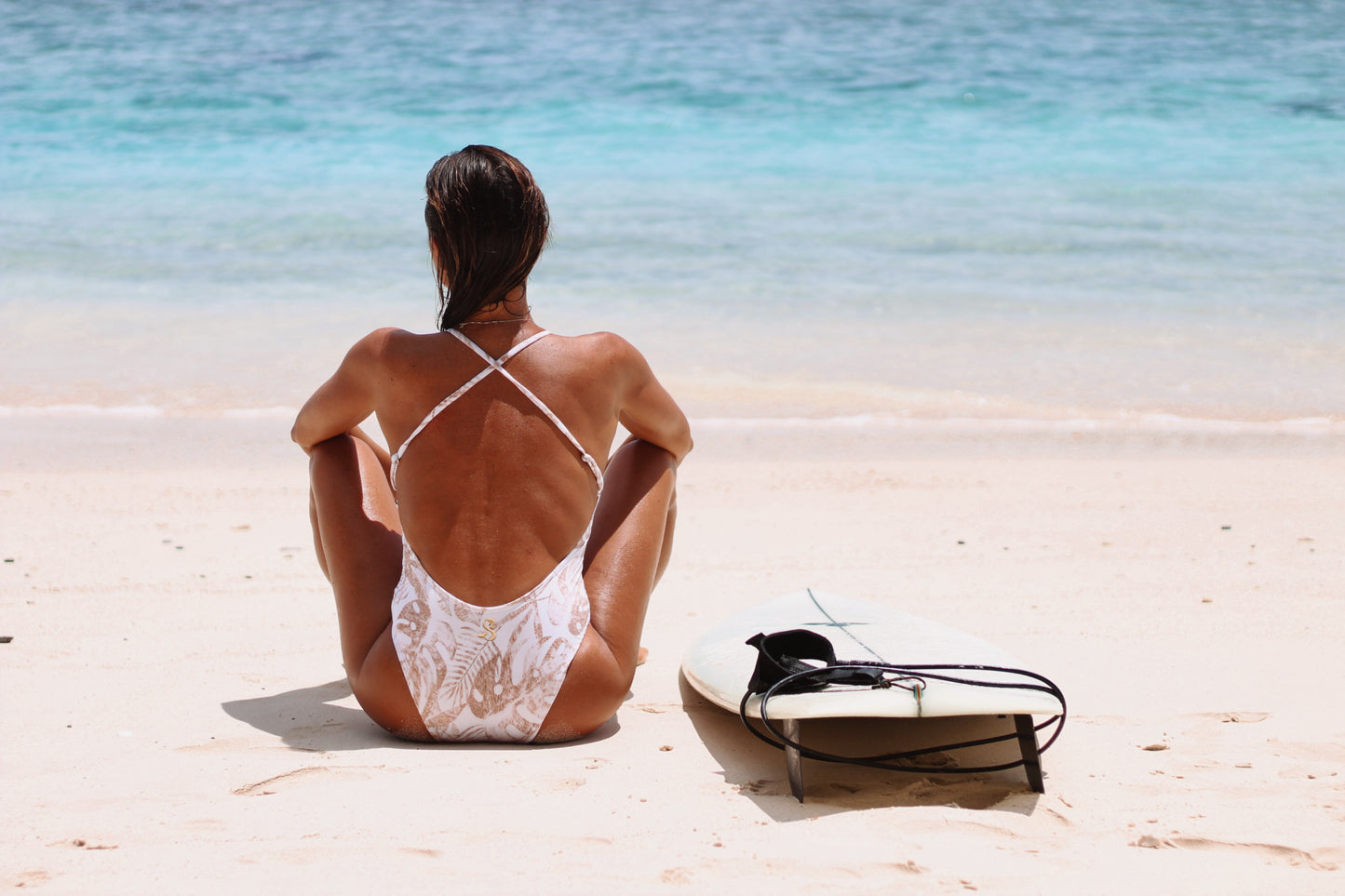 Tropical white gold print one piece