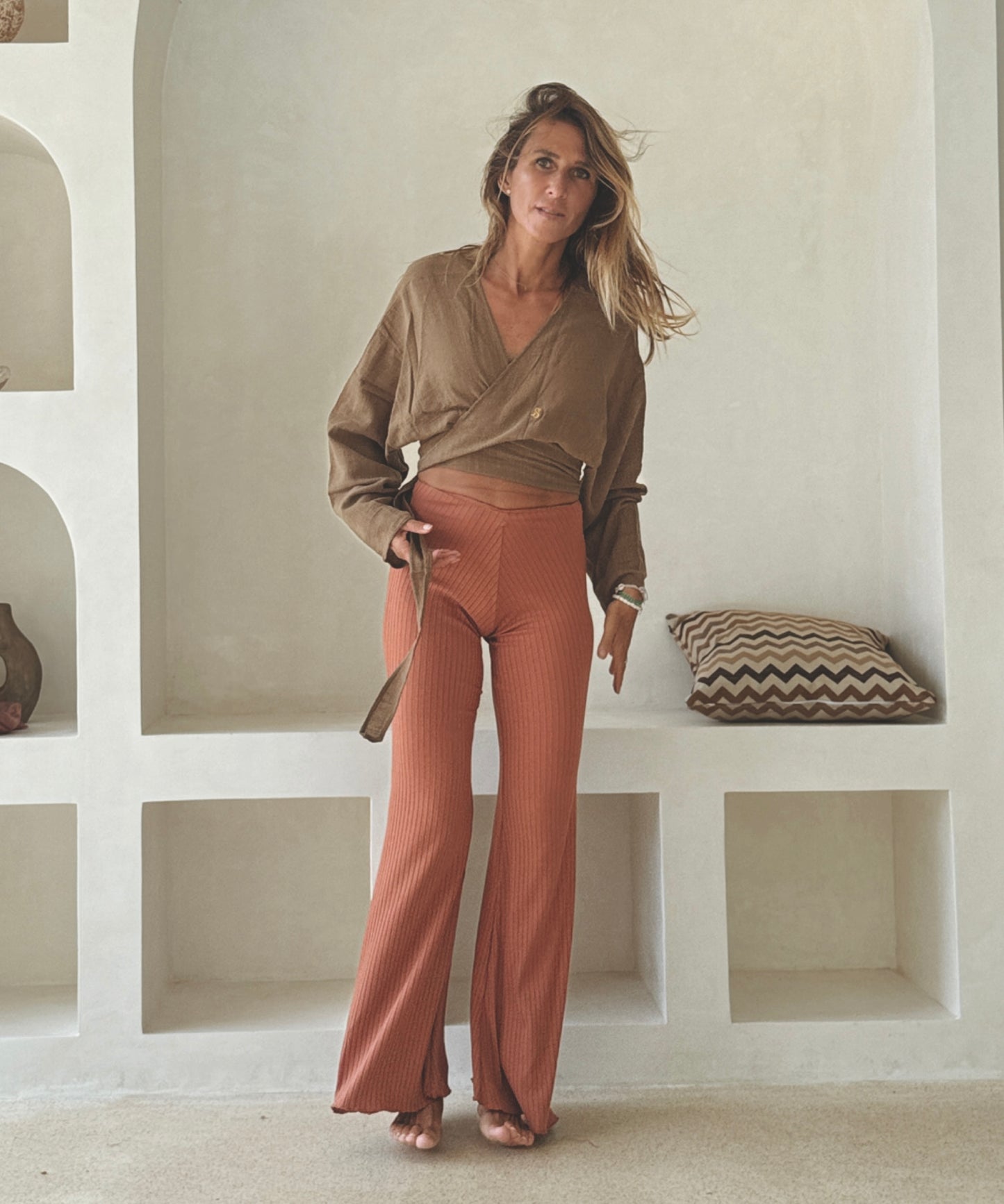 Ribbed Ecovero™ Bamboo Terracotta Flared Pants