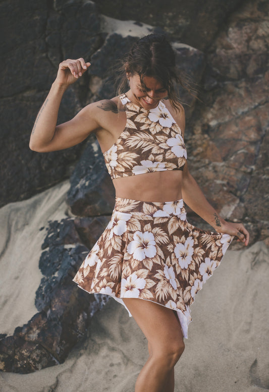 Brown Hibiscus Skirt Set