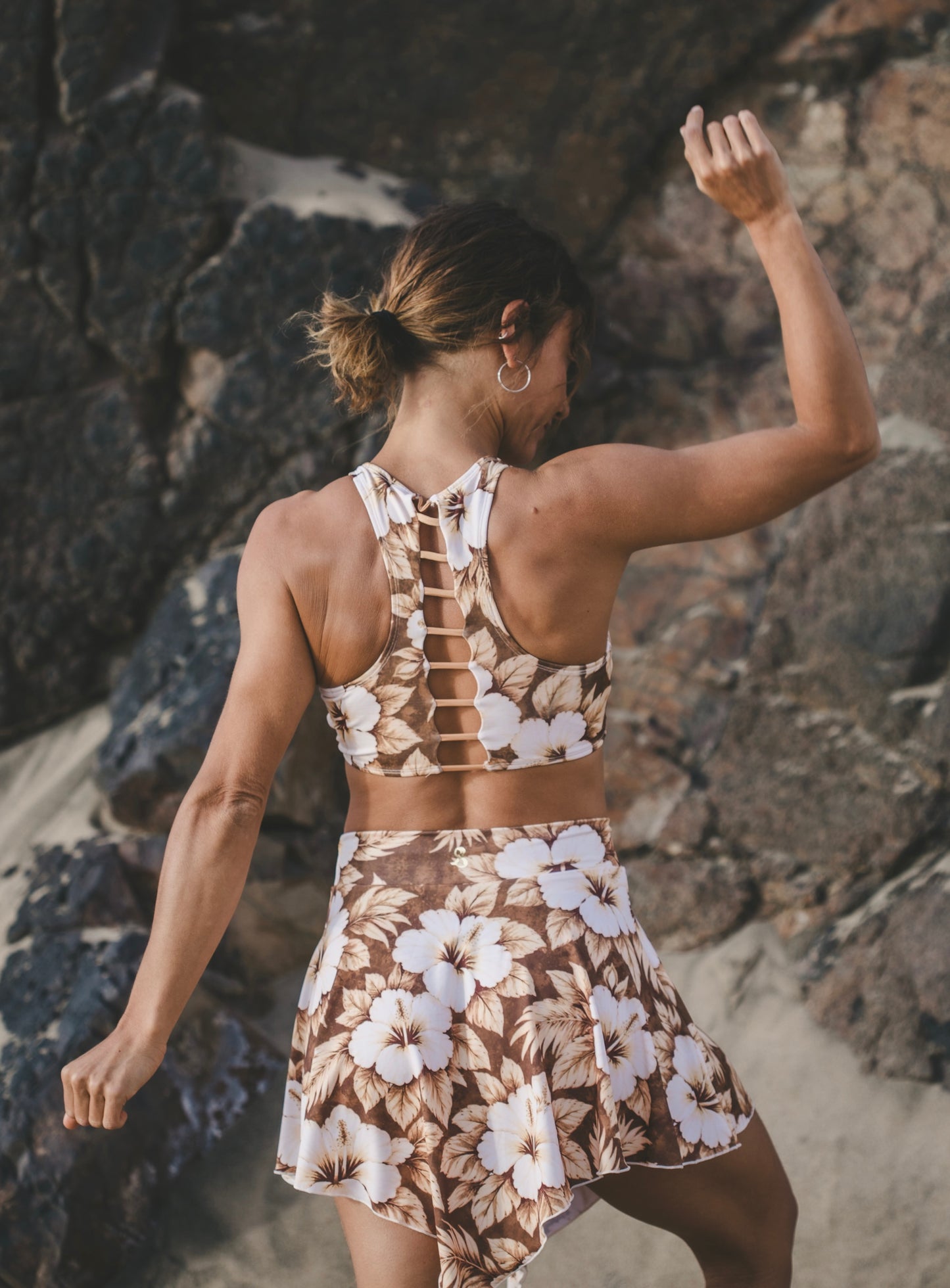 Brown Hibiscus Skirt Set
